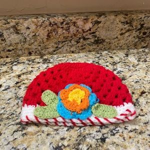Colorful Hand Crocheted Toddler Baby Girl Hat Cap Beenie With Flower